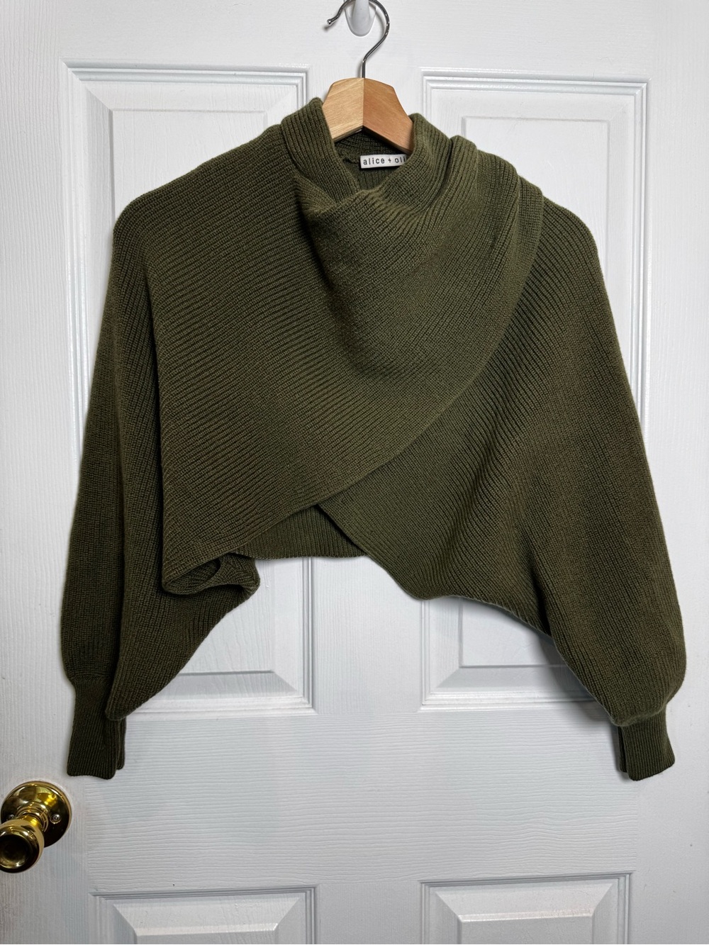 Alice + Olivia Drape Wrap Sweater Olive Green Convertible Knit Small